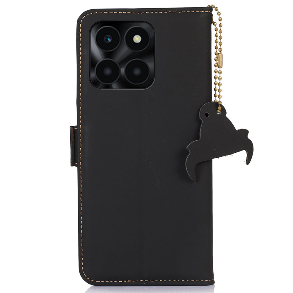 For Honor X6a 4G Genuine Cow Leather Phone Case RFID Blocking Wallet Silky Feeling Phone Stand Cover