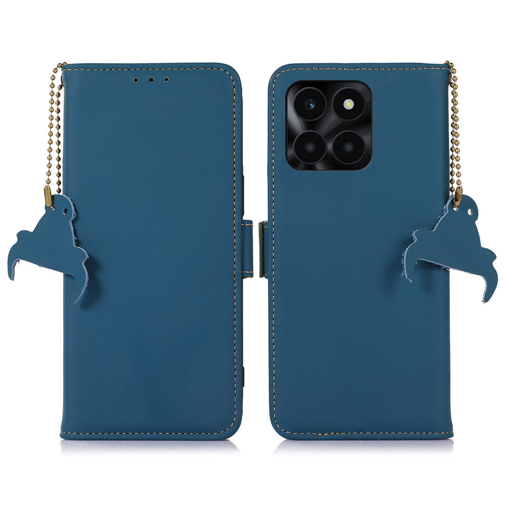 For Honor X6a 4G Genuine Cow Leather Phone Case RFID Blocking Wallet Silky Feeling Phone Stand Cover