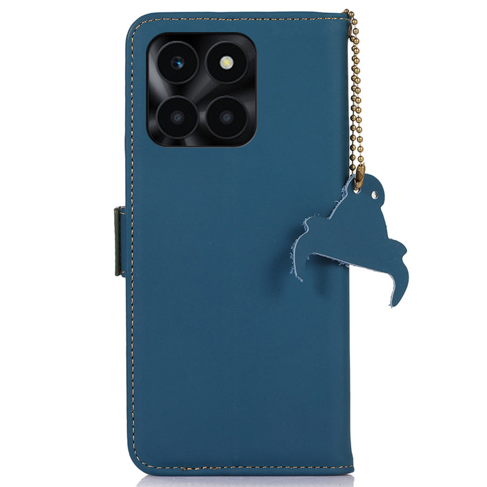 For Honor X6a 4G Genuine Cow Leather Phone Case RFID Blocking Wallet Silky Feeling Phone Stand Cover