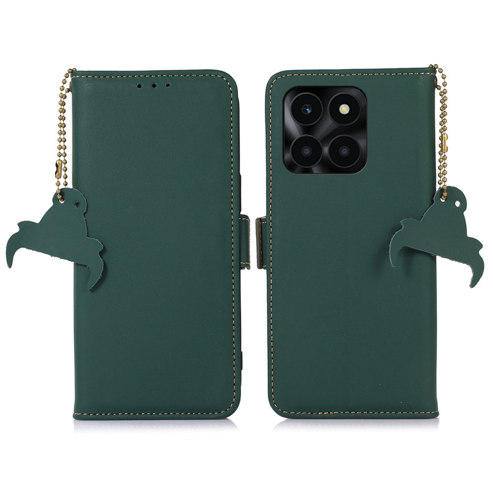For Honor X6a 4G Genuine Cow Leather Phone Case RFID Blocking Wallet Silky Feeling Phone Stand Cover