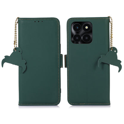 For Honor X6a 4G Genuine Cow Leather Phone Case RFID Blocking Wallet Silky Feeling Phone Stand Cover