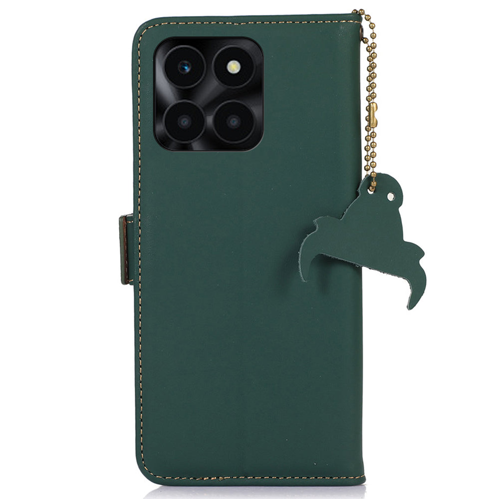 For Honor X6a 4G Genuine Cow Leather Phone Case RFID Blocking Wallet Silky Feeling Phone Stand Cover