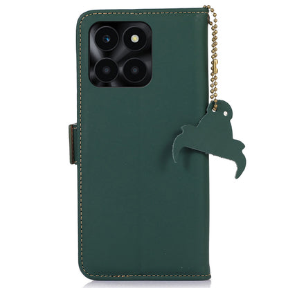 For Honor X6a 4G Genuine Cow Leather Phone Case RFID Blocking Wallet Silky Feeling Phone Stand Cover