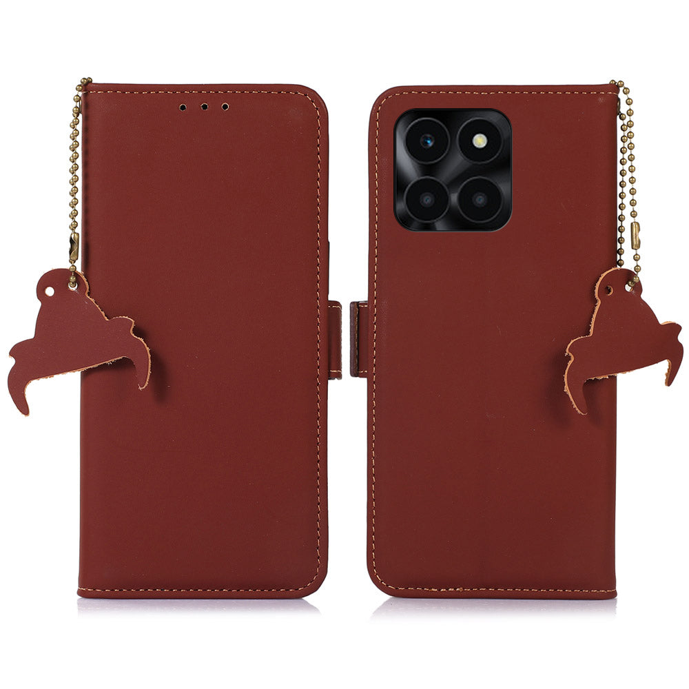 For Honor X6a 4G Genuine Cow Leather Phone Case RFID Blocking Wallet Silky Feeling Phone Stand Cover