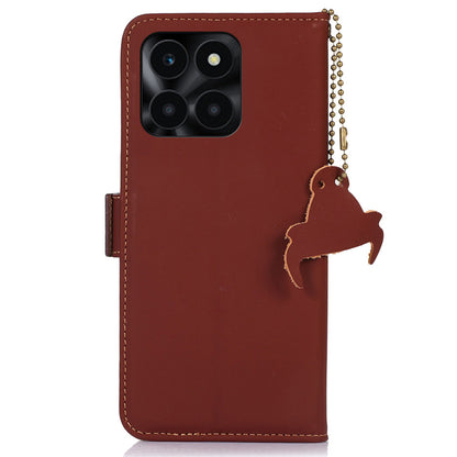 For Honor X6a 4G Genuine Cow Leather Phone Case RFID Blocking Wallet Silky Feeling Phone Stand Cover