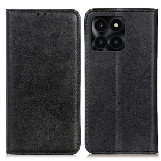For Honor X6a 4G Mobile Phone Case Shockproof Cowhide Texture Split Leather Wallet Stand Shell