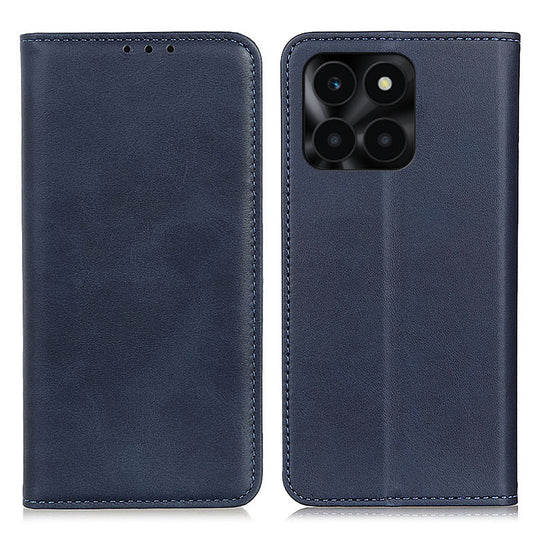 For Honor X6a 4G Mobile Phone Case Shockproof Cowhide Texture Split Leather Wallet Stand Shell