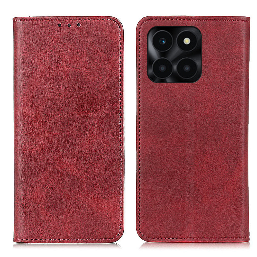 For Honor X6a 4G Mobile Phone Case Shockproof Cowhide Texture Split Leather Wallet Stand Shell