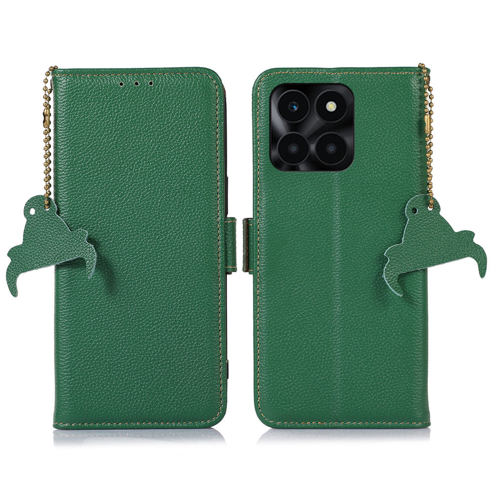 For Honor X6a 4G RFID Blocking Phone Wallet Case Genuine Cow Leather Cover with Stand