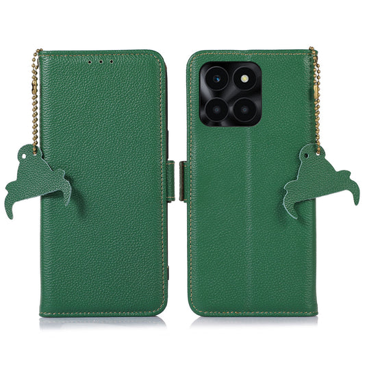 For Honor X6a 4G RFID Blocking Phone Wallet Case Genuine Cow Leather Cover with Stand