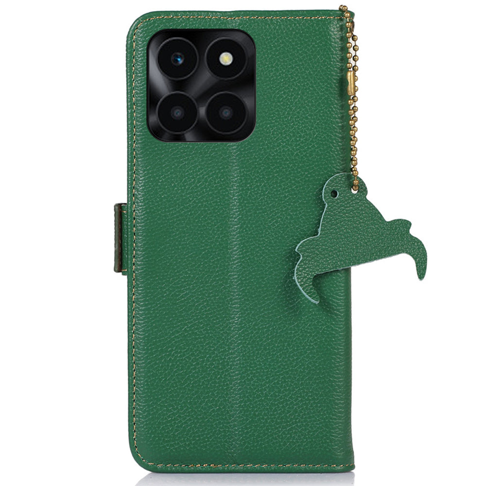 For Honor X6a 4G RFID Blocking Phone Wallet Case Genuine Cow Leather Cover with Stand