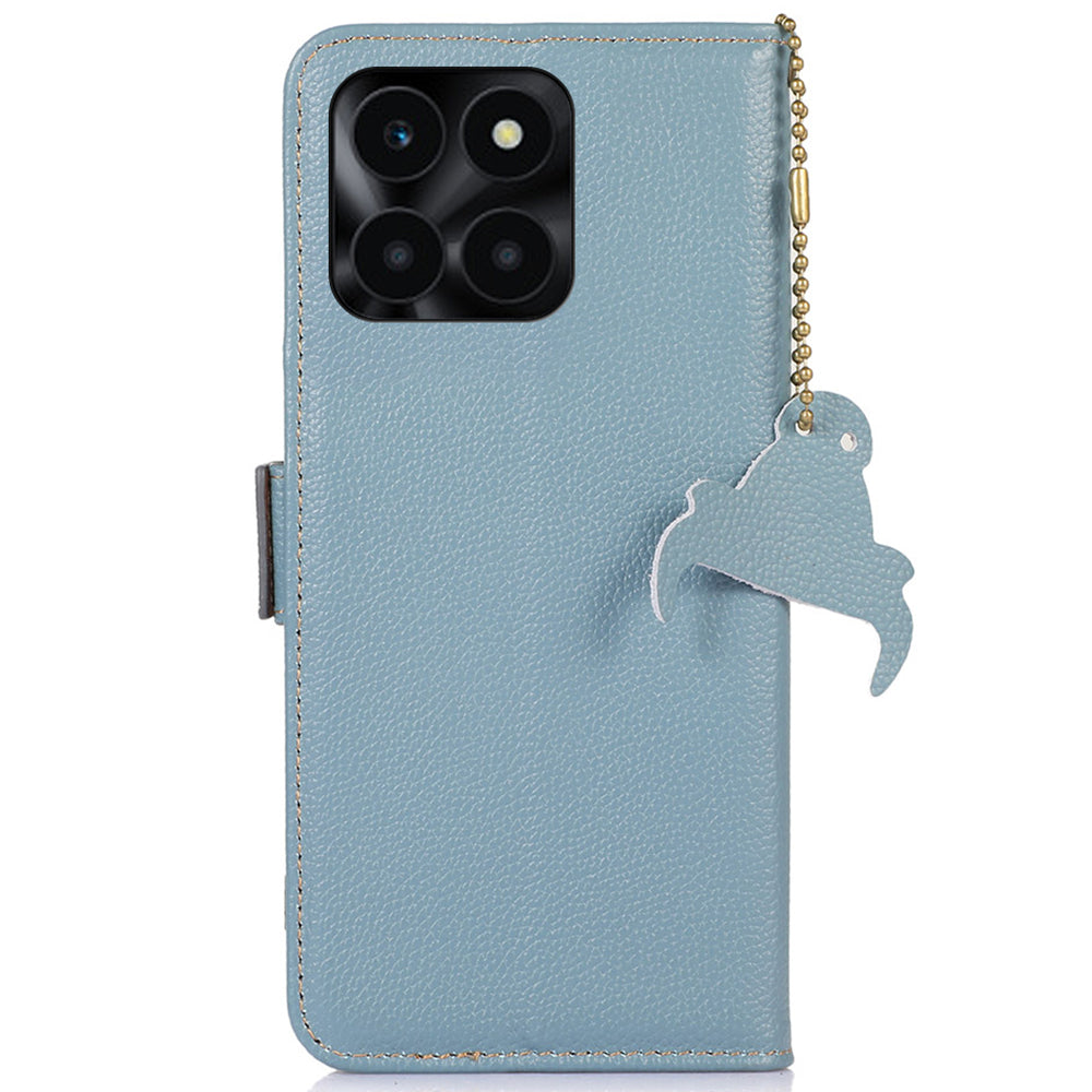 For Honor X6a 4G RFID Blocking Phone Wallet Case Genuine Cow Leather Cover with Stand