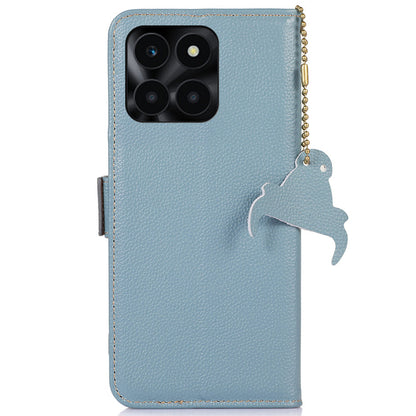 For Honor X6a 4G RFID Blocking Phone Wallet Case Genuine Cow Leather Cover with Stand