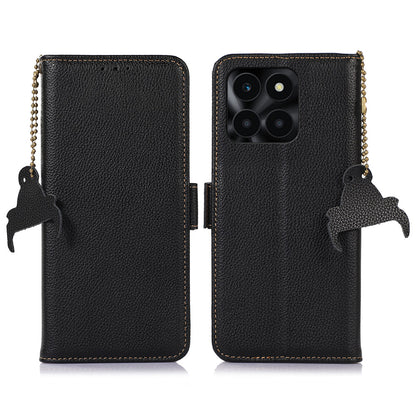 For Honor X6a 4G RFID Blocking Phone Wallet Case Genuine Cow Leather Cover with Stand