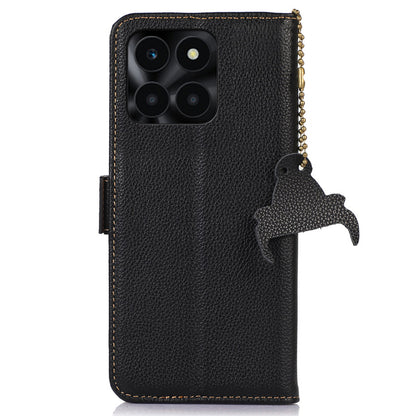 For Honor X6a 4G RFID Blocking Phone Wallet Case Genuine Cow Leather Cover with Stand
