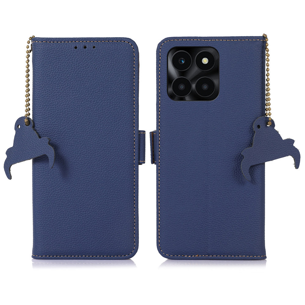 For Honor X6a 4G RFID Blocking Phone Wallet Case Genuine Cow Leather Cover with Stand