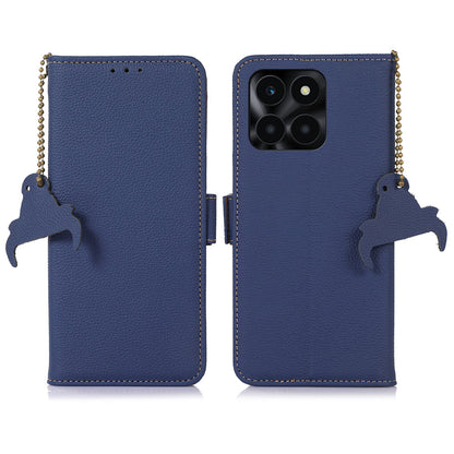 For Honor X6a 4G RFID Blocking Phone Wallet Case Genuine Cow Leather Cover with Stand