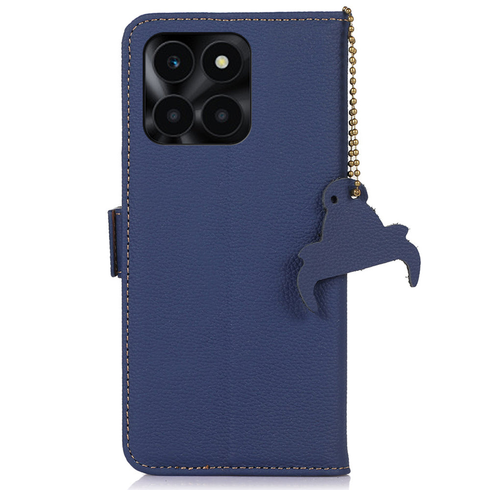 For Honor X6a 4G RFID Blocking Phone Wallet Case Genuine Cow Leather Cover with Stand