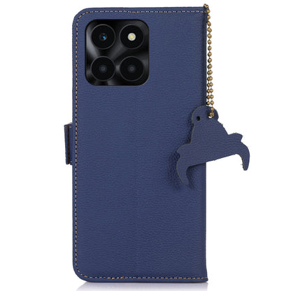 For Honor X6a 4G RFID Blocking Phone Wallet Case Genuine Cow Leather Cover with Stand