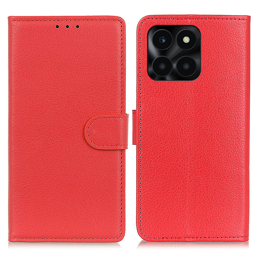 For Honor X6a 4G Shockproof Shell Litchi Texture PU Leather Wallet Case Stand Phone Cover