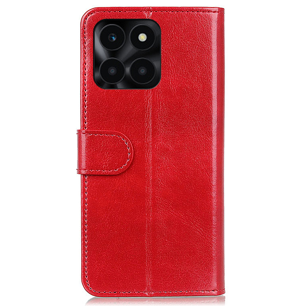 For Honor X6a 4G Slim-fit PU Leather Phone Case Crazy Horse Texture Wallet Stand Cover