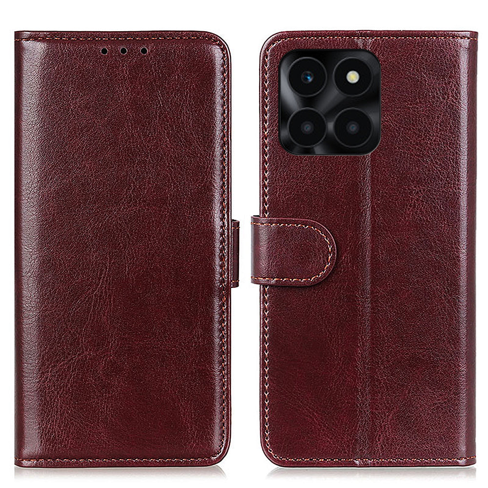 For Honor X6a 4G Slim-fit PU Leather Phone Case Crazy Horse Texture Wallet Stand Cover