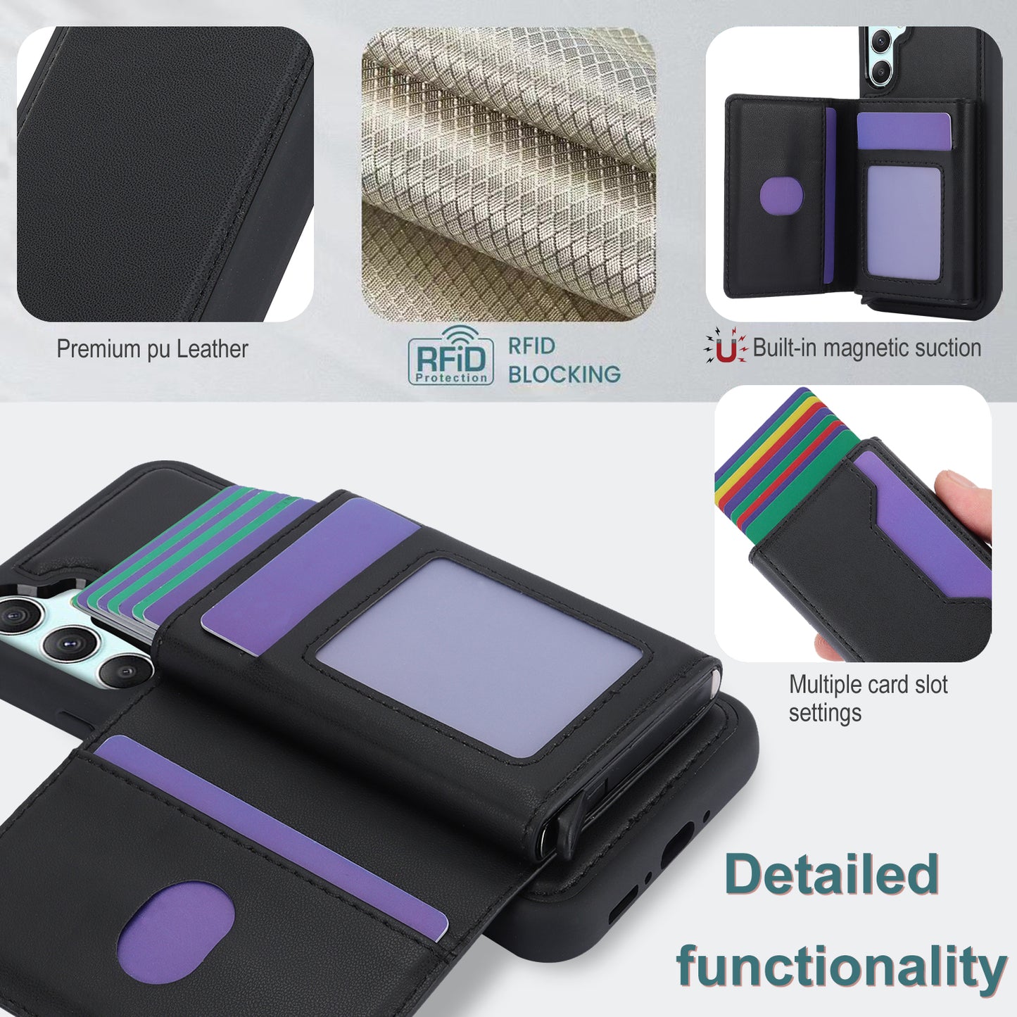 RFID Blocking Phone Case for Samsung Galaxy A54 5G , Kickstand Cover with Detachable Pop-Up Card Holder