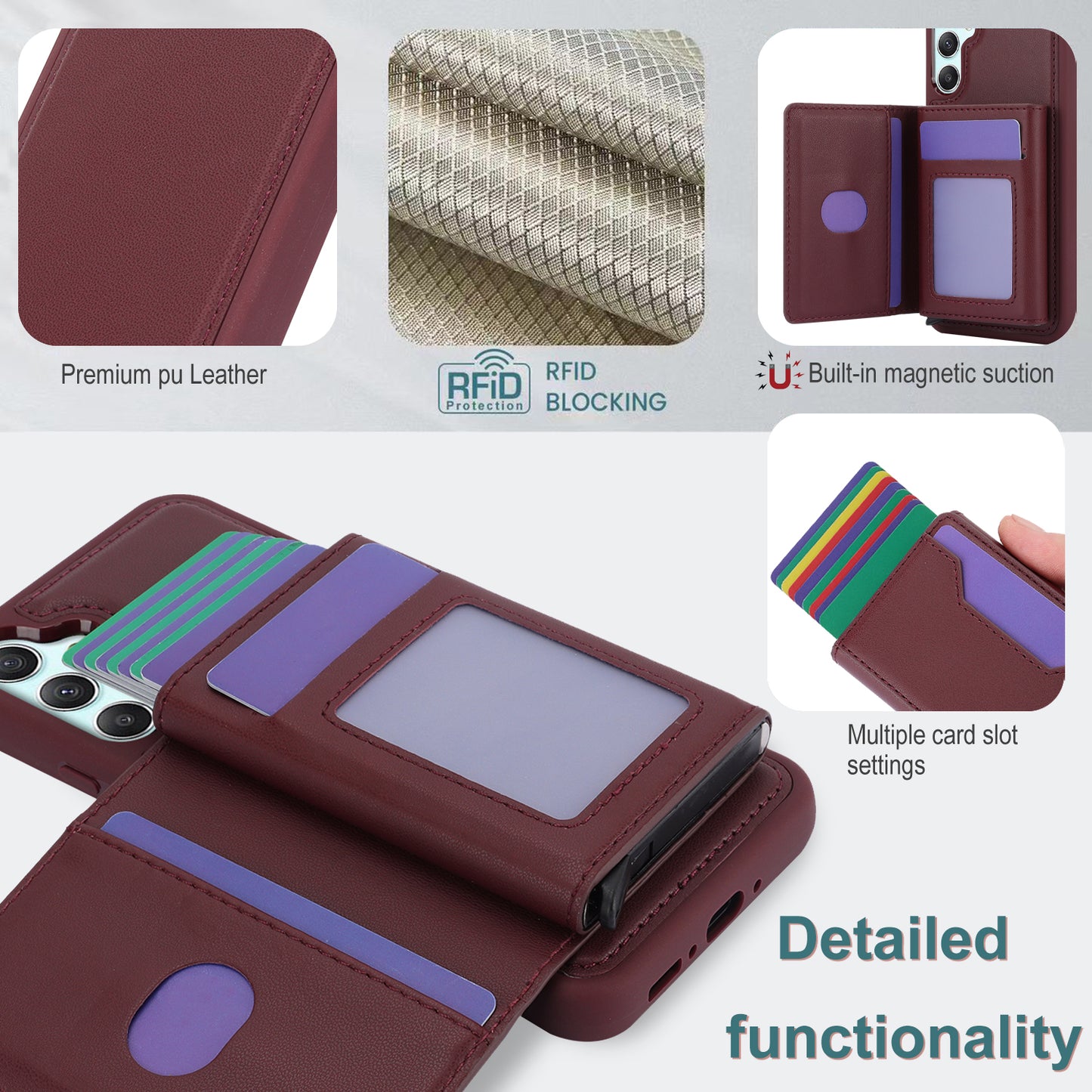 RFID Blocking Phone Case for Samsung Galaxy A54 5G , Kickstand Cover with Detachable Pop-Up Card Holder