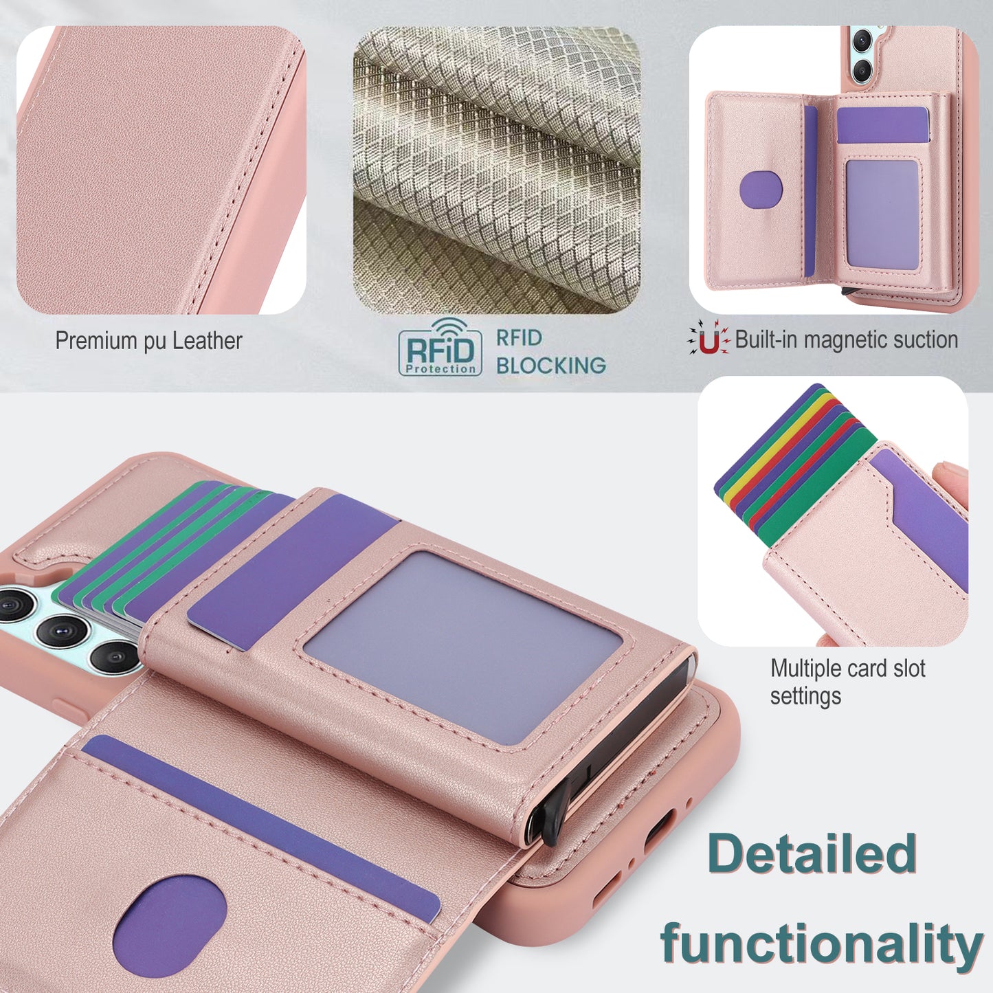 RFID Blocking Phone Case for Samsung Galaxy A54 5G , Kickstand Cover with Detachable Pop-Up Card Holder