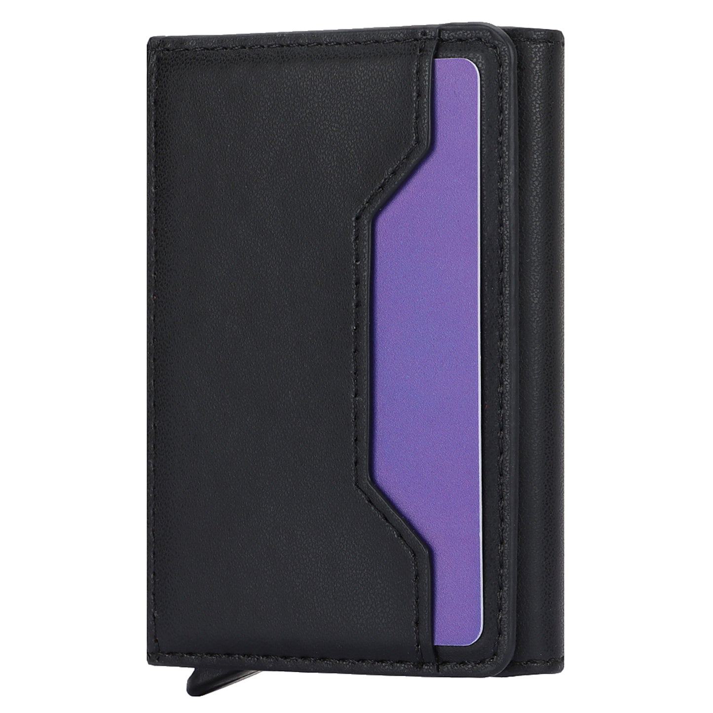RFID Blocking Automatic Pop Up Card Case PU Leather + Metal Credit Card Holder Purse Wallet