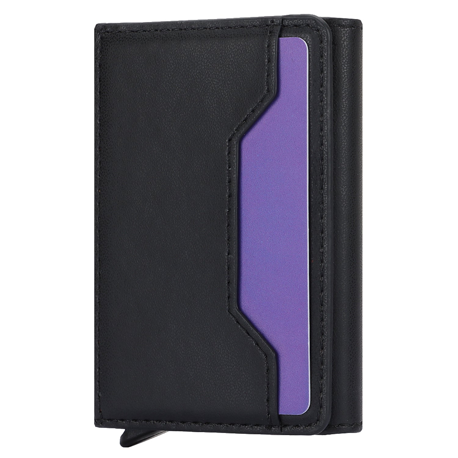 RFID Blocking Automatic Pop Up Card Case PU Leather + Metal Credit Card Holder Purse Wallet