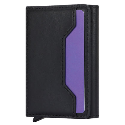 RFID Blocking Automatic Pop Up Card Case PU Leather + Metal Credit Card Holder Purse Wallet