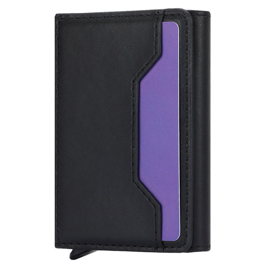 RFID Blocking Automatic Pop Up Card Case PU Leather + Metal Credit Card Holder Purse Wallet