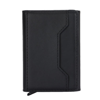 RFID Blocking Automatic Pop Up Card Case PU Leather + Metal Credit Card Holder Purse Wallet