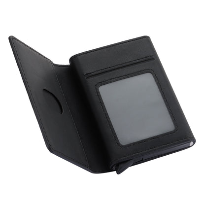 RFID Blocking Automatic Pop Up Card Case PU Leather + Metal Credit Card Holder Purse Wallet