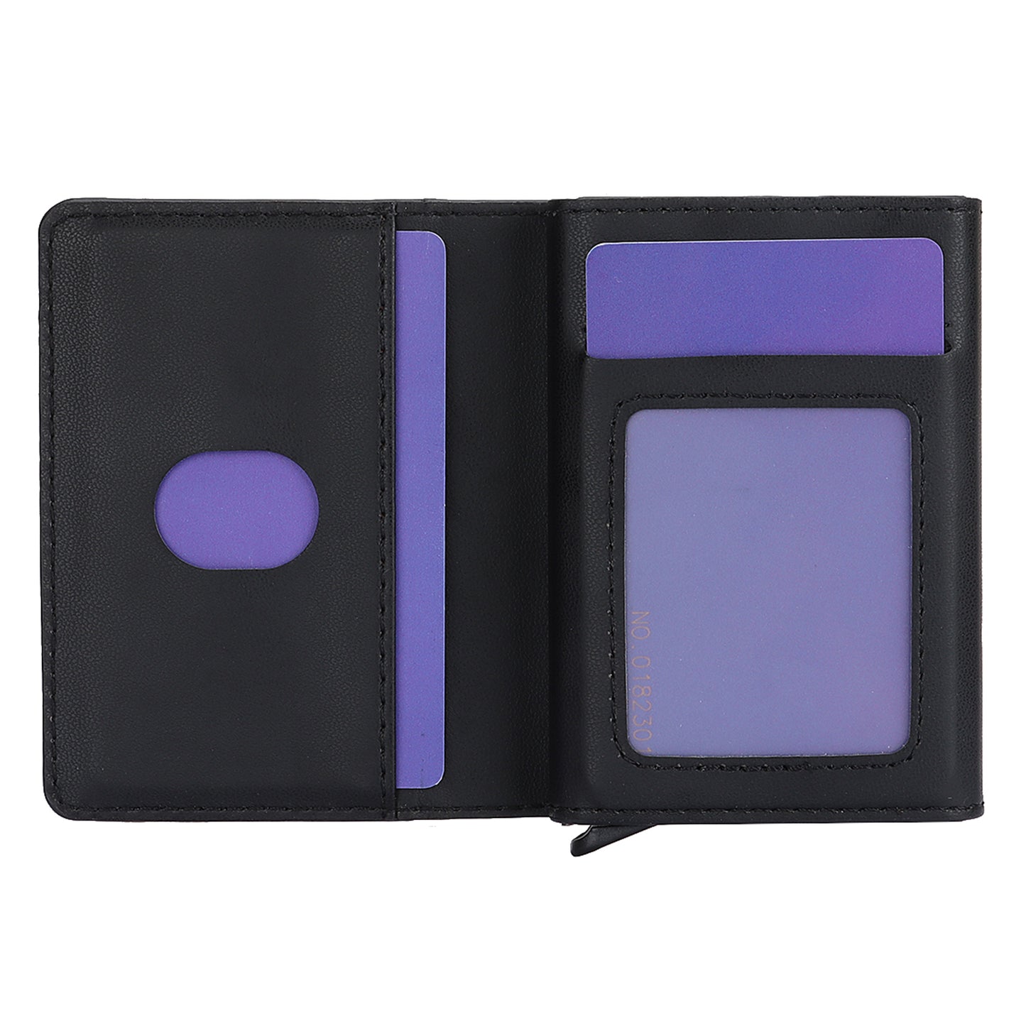 RFID Blocking Automatic Pop Up Card Case PU Leather + Metal Credit Card Holder Purse Wallet