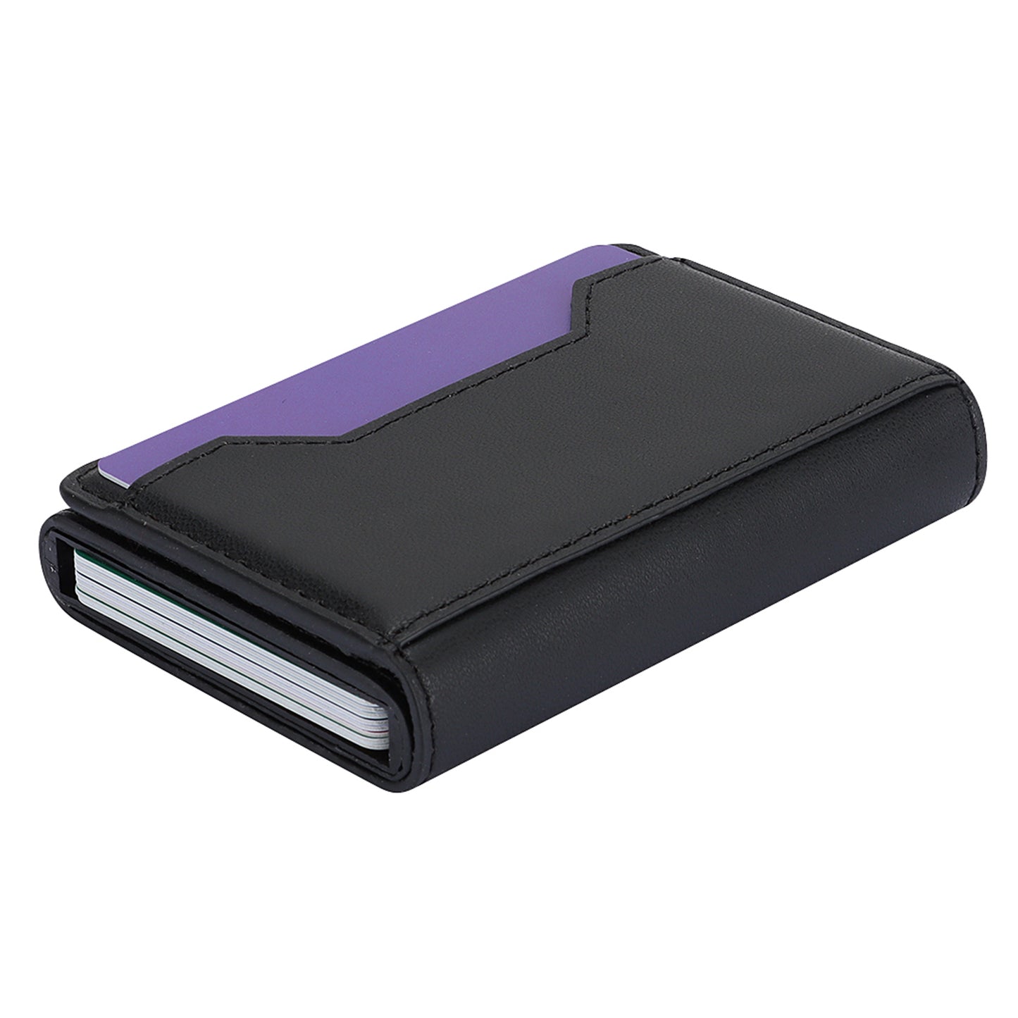 RFID Blocking Automatic Pop Up Card Case PU Leather + Metal Credit Card Holder Purse Wallet