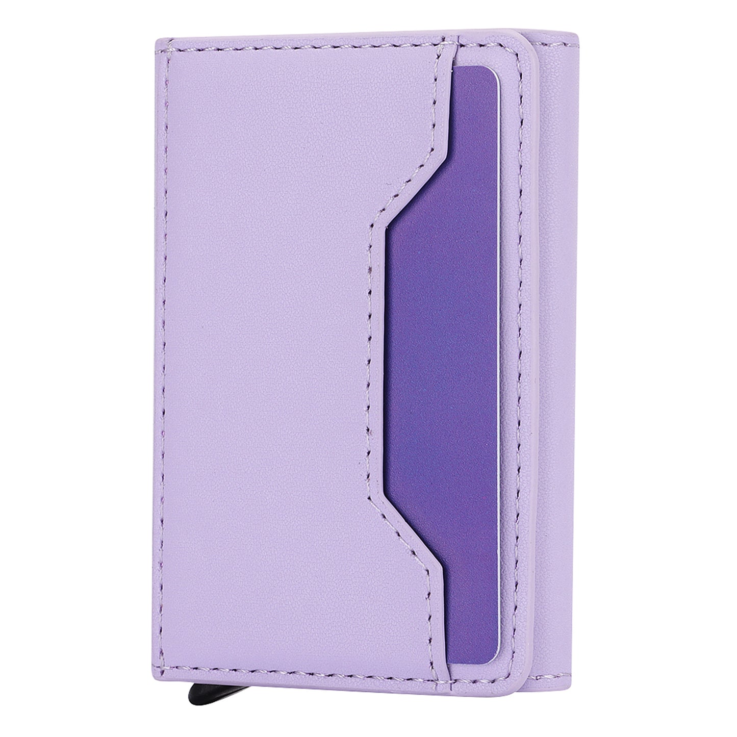 RFID Blocking Automatic Pop Up Card Case PU Leather + Metal Credit Card Holder Purse Wallet