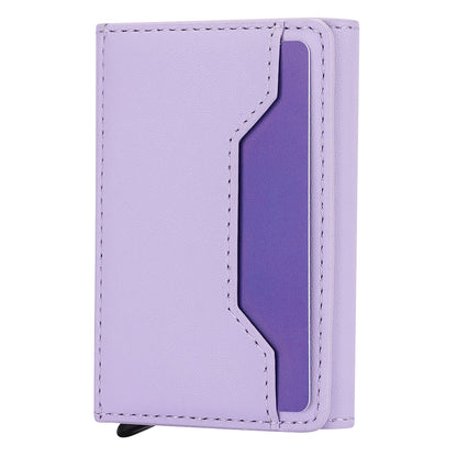 RFID Blocking Automatic Pop Up Card Case PU Leather + Metal Credit Card Holder Purse Wallet
