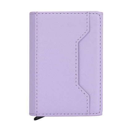 RFID Blocking Automatic Pop Up Card Case PU Leather + Metal Credit Card Holder Purse Wallet