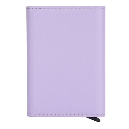 RFID Blocking Automatic Pop Up Card Case PU Leather + Metal Credit Card Holder Purse Wallet