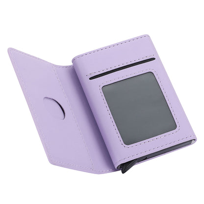 RFID Blocking Automatic Pop Up Card Case PU Leather + Metal Credit Card Holder Purse Wallet