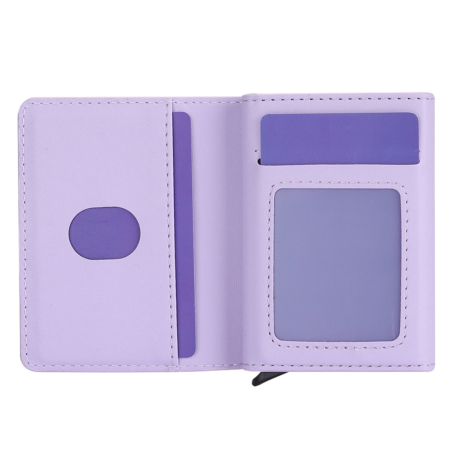 RFID Blocking Automatic Pop Up Card Case PU Leather + Metal Credit Card Holder Purse Wallet