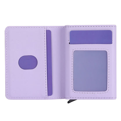 RFID Blocking Automatic Pop Up Card Case PU Leather + Metal Credit Card Holder Purse Wallet