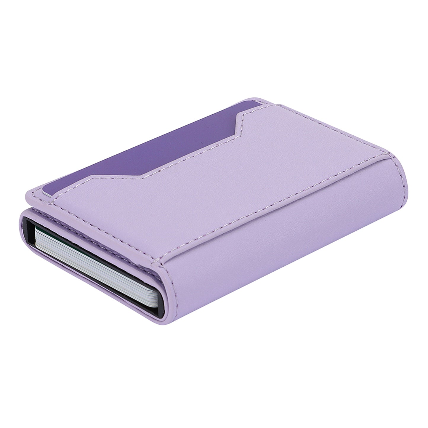 RFID Blocking Automatic Pop Up Card Case PU Leather + Metal Credit Card Holder Purse Wallet