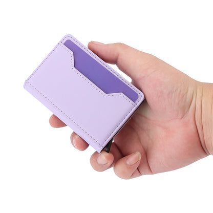 RFID Blocking Automatic Pop Up Card Case PU Leather + Metal Credit Card Holder Purse Wallet