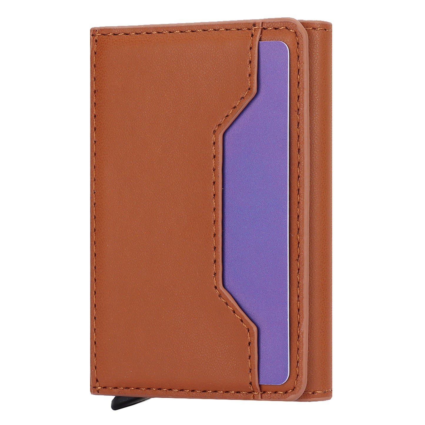 RFID Blocking Automatic Pop Up Card Case PU Leather + Metal Credit Card Holder Purse Wallet