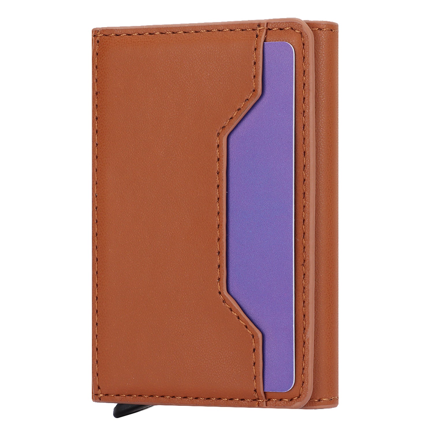 RFID Blocking Automatic Pop Up Card Case PU Leather + Metal Credit Card Holder Purse Wallet