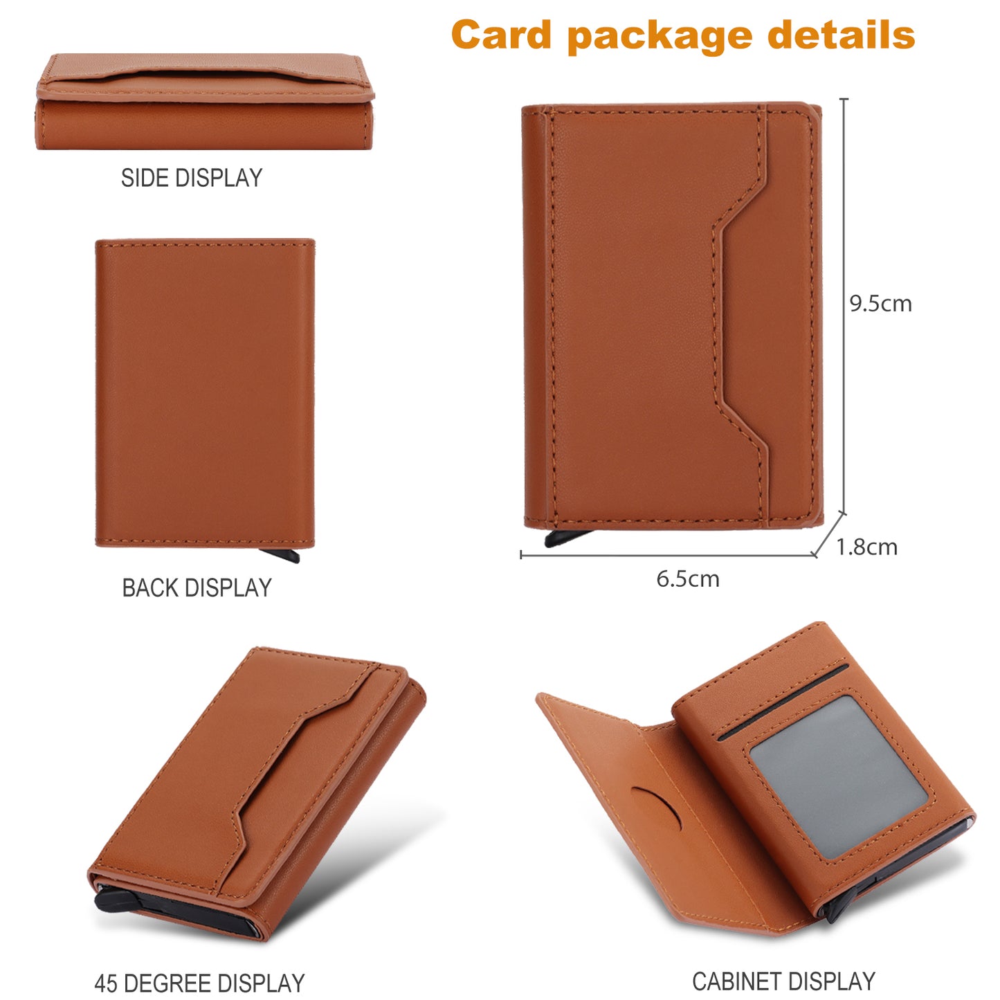 RFID Blocking Automatic Pop Up Card Case PU Leather + Metal Credit Card Holder Purse Wallet