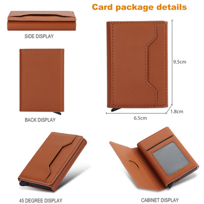 RFID Blocking Automatic Pop Up Card Case PU Leather + Metal Credit Card Holder Purse Wallet